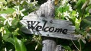 Wood Welcome Sign Green Leaves